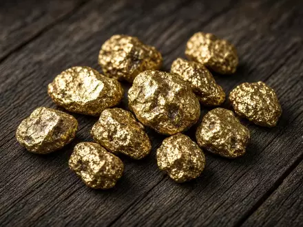 Rohe Goldnuggets auf einem dunklen Holztisch - Foto: über boerse-global.de