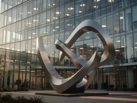 Moderne Büroarchitektur mit Metallskulptur vor einem Firmengebäude. - Foto: über boerse-global.de