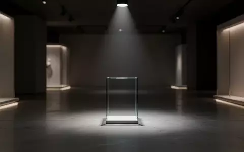 Ein minimalistischer Ausstellungsraum mit einem beleuchteten Podest vor dunklem Hintergrund. - Foto: über boerse-global.de