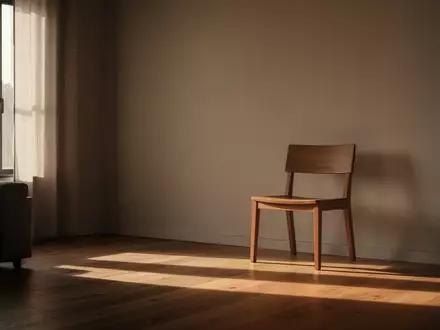 Ein minimalistisch eingerichteter, leerer Raum mit einfallendem Sonnenlicht und einem einzelnen Holzstuhl in der Ecke. - Foto: über boerse-global.de