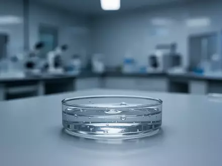 Ein steriler Labortisch mit einer Glasschale vor einem unscharfen Hintergrund in einer klinischen Forschungsumgebung. - Foto: über boerse-global.de