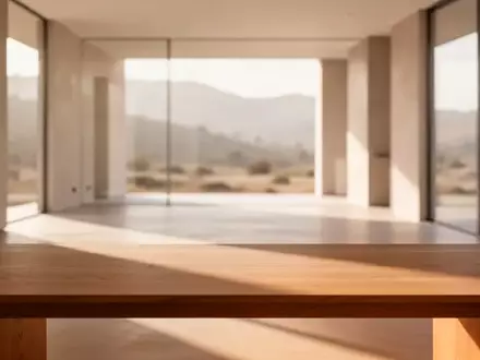 Ein minimalistischer, leerer Schreibtisch in einem modern gestalteten, hellen Raum mit sanftem Lichteinfall. - Foto: über boerse-global.de