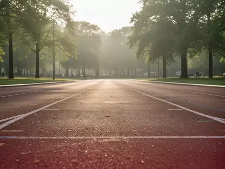 Eine leere, sonnendurchflutete Laufbahn in einem Park bei Tageslicht. - Foto: über boerse-global.de