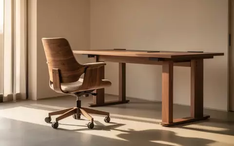 Ein minimalistisch gestalteter, heller Arbeitsplatz mit ergonomischem Stuhl und Schreibtisch in warmem Tageslicht. - Foto: über boerse-global.de
