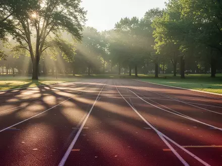 Eine leere Laufbahn in einem Park im morgendlichen Sonnenlicht. - Foto: über boerse-global.de
