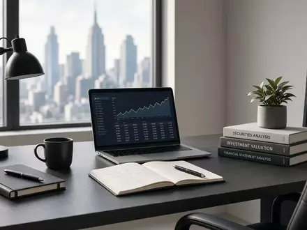 Ein minimalistischer, moderner Schreibtisch mit Tageslicht in einem hellen BĂĽro vor einer unscharfen Skyline. - Foto: ĂĽber boerse-global.de