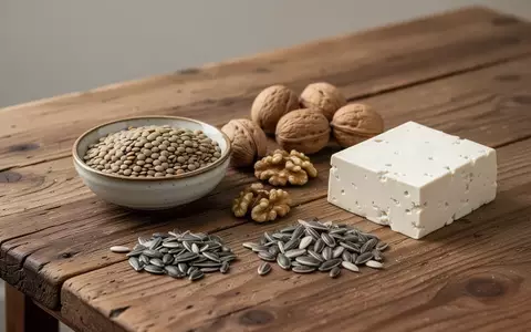Verschiedene naturbelassene, proteinreiche Lebensmittel wie Hülsenfrüchte und Nüsse auf einem Holztisch. - Foto: über boerse-global.de