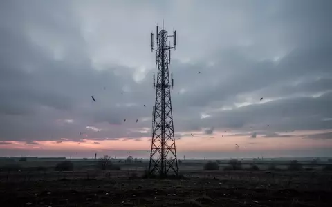 Ein einsamer Mobilfunkmast vor einem bewölkten Abendhimmel in einer ländlichen Umgebung. - Foto: über boerse-global.de