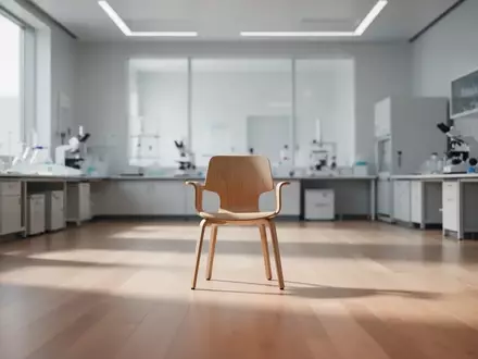 Ein minimalistischer, heller Laborraum mit einem einzelnen leeren Holzstuhl vor einer neutralen Wand. - Foto: über boerse-global.de