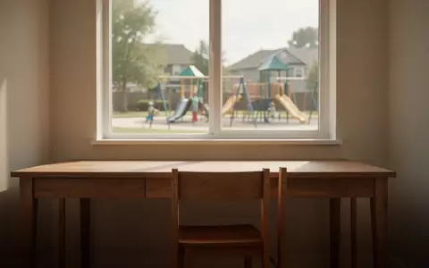 Ein heller, minimalistischer Raum mit Blick auf einen friedlichen Spielplatz, der eine sichere Umgebung symbolisiert. - Foto: über boerse-global.de