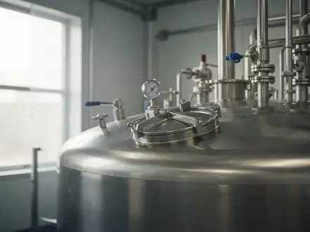 Edelstahltank einer industriellen Fermentationsanlage in einer hellen, modernen Produktionsumgebung - Foto: ĂĽber boerse-global.de