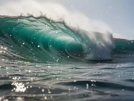 Eine gewaltige, brechende Welle vor der Küste von Teahupo'o auf Tahiti bei hellem Tageslicht. - Foto: über boerse-global.de
