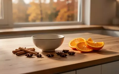 Ein minimalistischer Holztisch mit Zimtstangen, Sternanis und Orangenscheiben in warmem Tageslicht. - Foto: über boerse-global.de