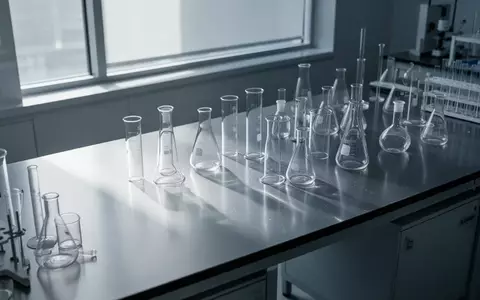 Ein steriler, minimalistischer Labortisch mit leeren Glasgefäßen in einem hellen, wissenschaftlichen Forschungsumfeld. - Foto: über boerse-global.de