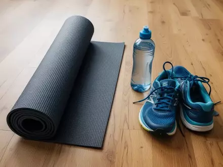 Symbolbild: Yogamatte, Trinkflasche und Laufschuhe - Foto: über boerse-global.de