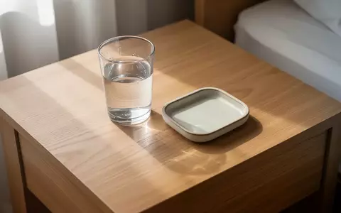 Ein minimalistischer Nachttisch aus hellem Holz mit einem Glas Wasser im sanften Morgenlicht. - Foto: über boerse-global.de