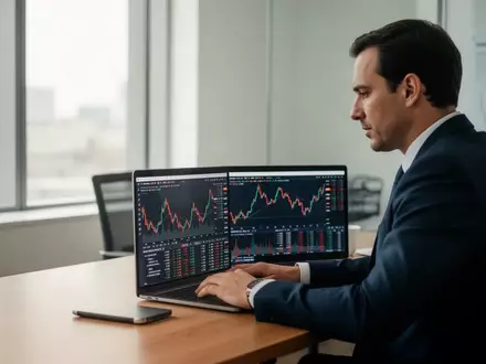 Ein Investor in einem modernen Büro, der vor einem Laptop sitzt und Finanzdaten analysiert. - Foto: über boerse-global.de