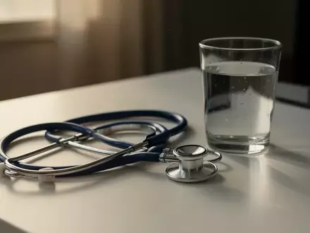 Symbolbild: Stethoskop neben einem Glas Wasser - Foto: über boerse-global.de