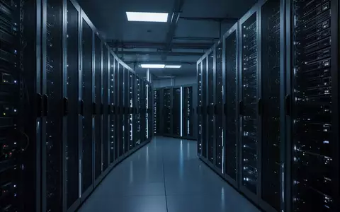 Ein dunkler, technischer Serverraum mit blauer Beleuchtung, der die digitale Infrastruktur symbolisiert. - Foto: über boerse-global.de