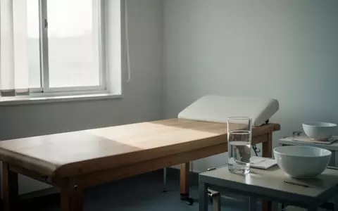 Ein minimalistischer, heller Behandlungsraum mit einem Holztisch und einem Glas Wasser in ruhiger Atmosphäre. - Foto: über boerse-global.de