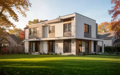 Moderne Doppelhaushälfte in einer ruhigen Wohnsiedlung bei Tageslicht. - Foto: über boerse-global.de