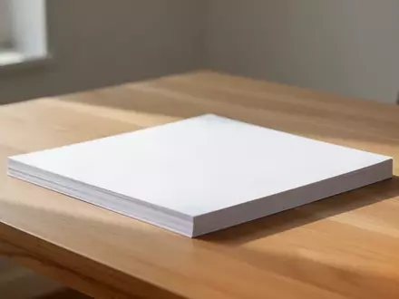 Ein ordentlicher Arbeitsplatz mit einem Stapel weißem Papier auf einem Holztisch bei natürlichem Tageslicht. - Foto: über boerse-global.de