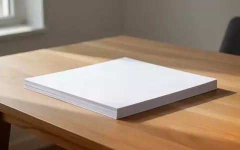 Ein ordentlicher Arbeitsplatz mit einem Stapel weißem Papier auf einem Holztisch bei natürlichem Tageslicht. - Foto: über boerse-global.de