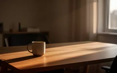 Ein minimalistischer Arbeitsplatz mit einem Holztisch und einer Kaffeetasse in warmem, natürlichem Licht. - Foto: über boerse-global.de