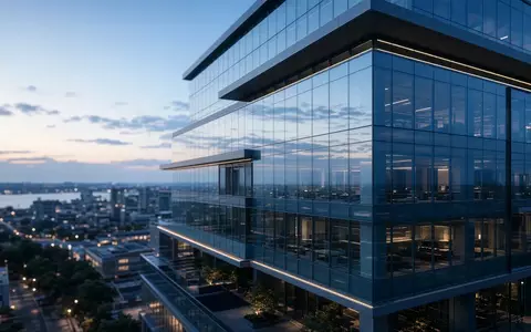Moderne Glasfassade eines Bürogebäudes in der Abenddämmerung als Symbol für Finanzinfrastruktur. - Foto: über boerse-global.de