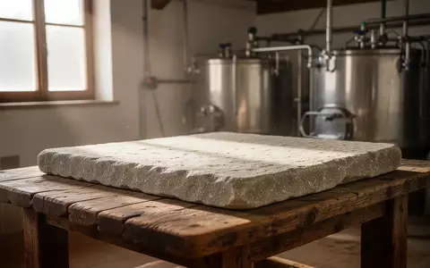 Ein leerer Holztisch in einer traditionellen Käserei mit milchwirtschaftlichen Anlagen im unscharfen Hintergrund. - Foto: über boerse-global.de