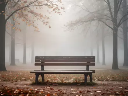 Eine leere Parkbank in einem nebligen Herbstpark als Symbol fĂĽr Einsamkeit und soziale Isolation. - Foto: ĂĽber boerse-global.de