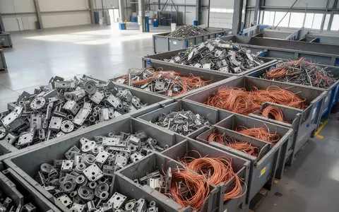 Sortierte Metallteile und Kupferdrähte in einem industriellen Recyclingbetrieb bei Tageslicht. - Foto: über boerse-global.de