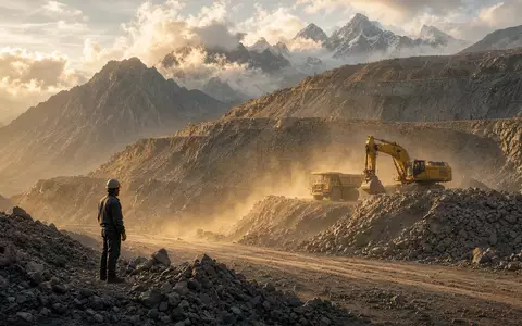 Ein Goldminenbetrieb in einer Berglandschaft mit schwerem Gerät und Gesteinshaufen bei natürlichem Sonnenlicht. - Foto: über boerse-global.de