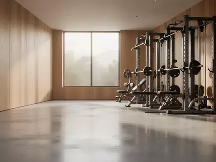 Ein heller, minimalistischer Fitnessraum mit modernen Geräten in ruhigem, natürlichem Licht. - Foto: über boerse-global.de