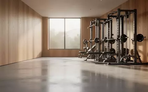 Ein heller, minimalistischer Fitnessraum mit modernen Geräten in ruhigem, natürlichem Licht. - Foto: über boerse-global.de