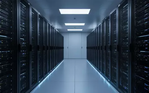 Modernes Rechenzentrum mit serverracks in einem minimalistischen, blau beleuchteten Raum. - Foto: über boerse-global.de