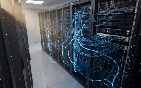 Moderne Serveranlage mit blau leuchtenden Datenkabeln in einem Rechenzentrum. - Foto: über boerse-global.de