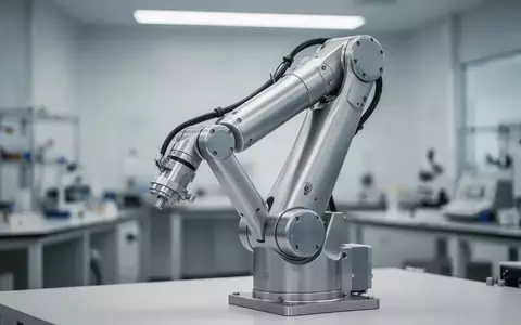 Ein präziser mechanischer Roboterarm in einer minimalistischen, hellen Laborumgebung. - Foto: über boerse-global.de