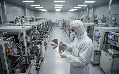 Ein Techniker in einem Reinraum inspiziert Silizium-Wafer in einer hochmodernen Halbleiter-Fertigungsanlage. - Foto: über boerse-global.de