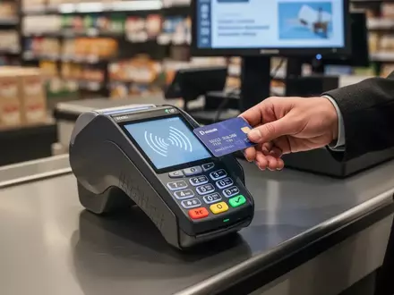 Ein modernes Kassenterminal für kontaktloses Bezahlen an einer Ladentheke. - Foto: über boerse-global.de