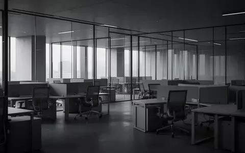 Leere, modern eingerichtete Büroräume mit modularen Arbeitsplätzen in einer schlichten, architektonischen Umgebung. - Foto: über boerse-global.de
