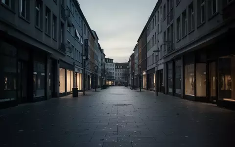 Eine menschenleere, abendlich beleuchtete FuĂgĂ€ngerzone mit dunklen Schaufenstern und einer melancholischen, ruhigen AtmosphĂ€re. - Foto: ĂŒber boerse-global.de