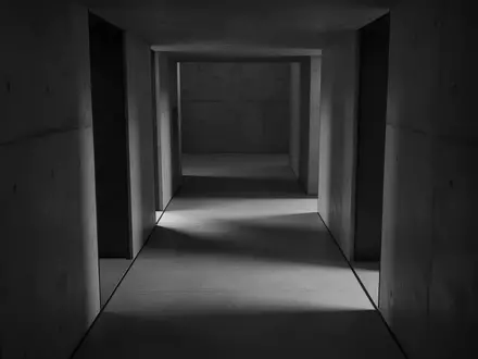 Minimalistischer, dunkler Flur mit sanftem Licht und klaren Schatten, der ein Gefühl von Privatsphäre und Abgeschirmtheit vermittelt. - Foto: über boerse-global.de