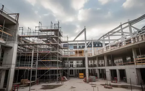 Eine Baustelle mit Gerüst an einem städtischen Bestandsgebäude in einem deutschen Stadtzentrum. - Foto: über boerse-global.de