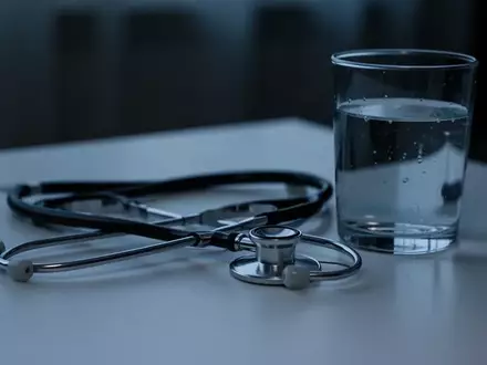 Symbolbild: Stethoskop neben einem Glas Wasser - Foto: über boerse-global.de