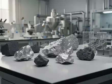Nahaufnahme von bearbeiteten Seltenerdmineralien auf einem Labortisch in einer Industrieanlage. - Foto: über boerse-global.de