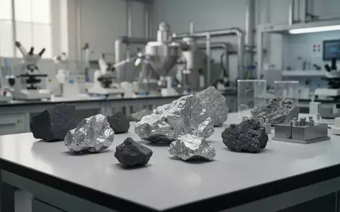 Nahaufnahme von bearbeiteten Seltenerdmineralien auf einem Labortisch in einer Industrieanlage. - Foto: über boerse-global.de