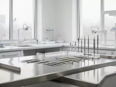 Ein minimalistisches, helles Dentallabor mit professionellen Werkzeugen auf einer sauberen Arbeitsfläche. - Foto: über boerse-global.de