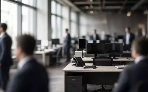 Ein verschwommenes, modernes Börsenparkett mit geschäftigen Personen in einem hellen Bürogebäude. - Foto: über boerse-global.de