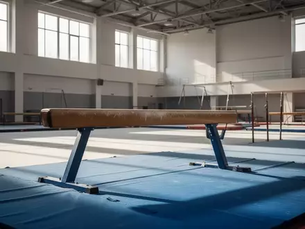 Leere Turnhalle mit Sportgeräten wie Barren und Schwebebalken in einer hellen, professionellen Trainingsumgebung. - Foto: über boerse-global.de